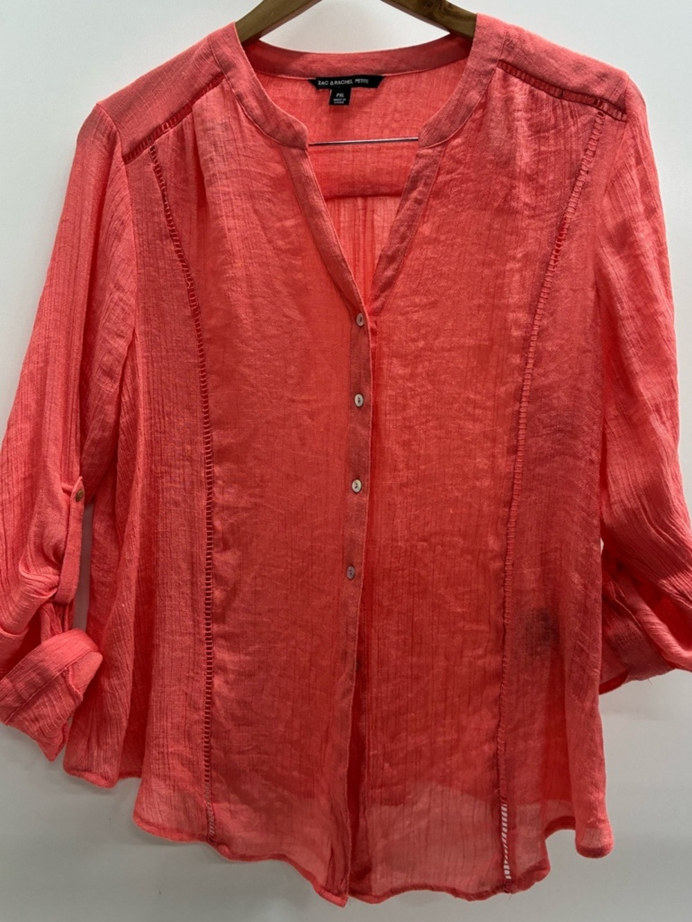Zac‎ & Rachel Coral Button-Front V-Neck Blouse
